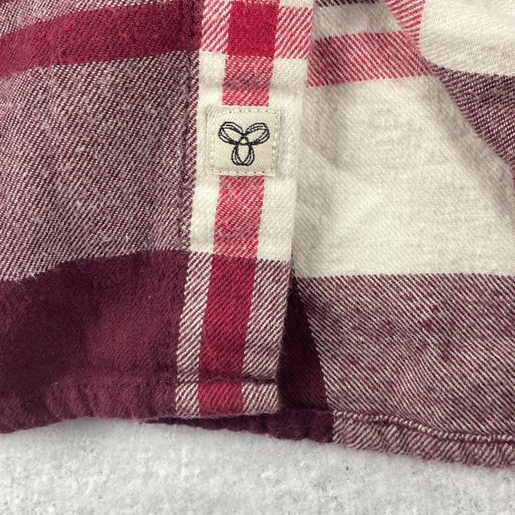 Aritzia TNA Hooded Shirt‎ Boyfriend Fit Flannel Plaid Button Up Red White - Picture 6 of 15